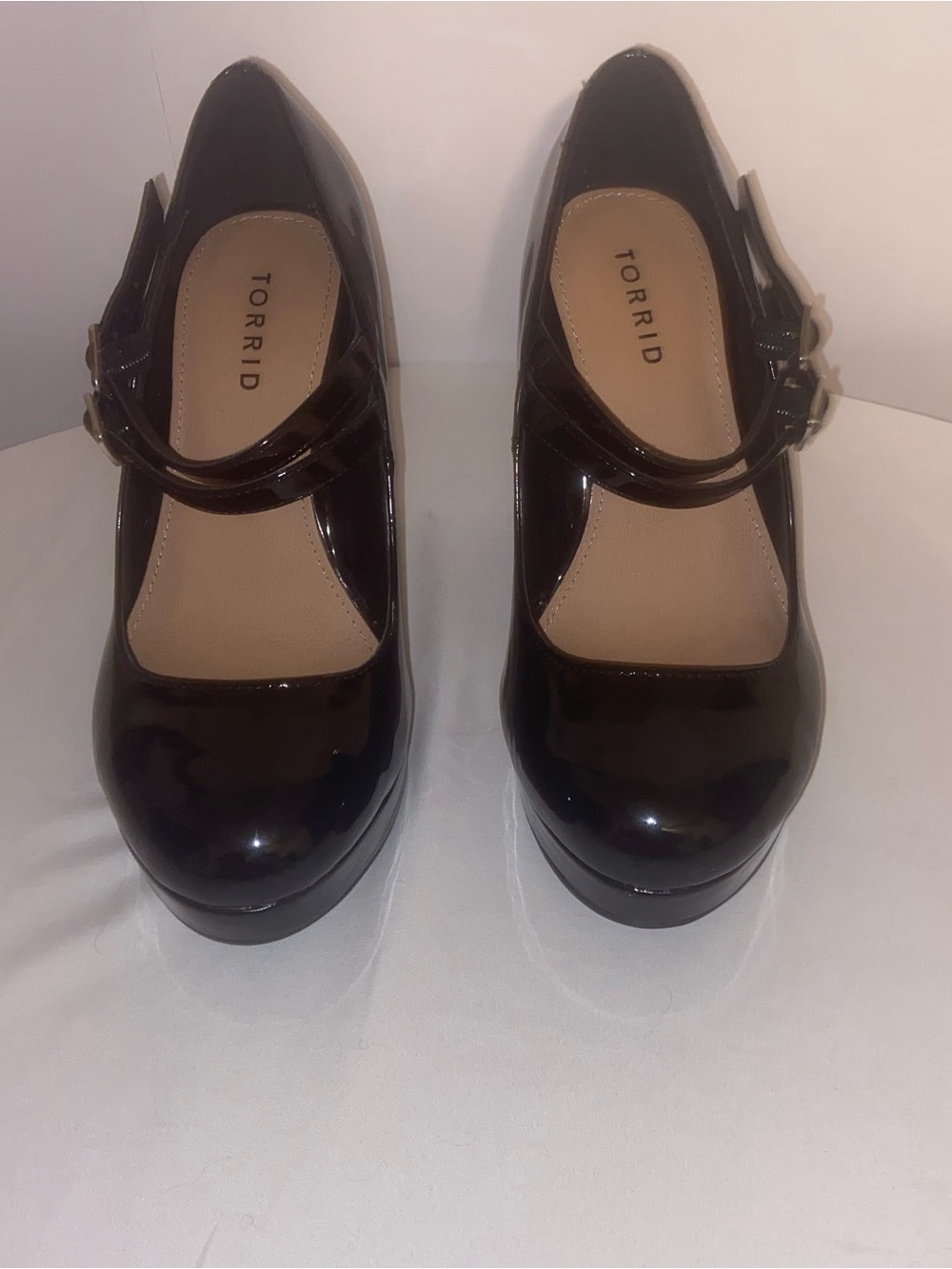 Torrid Black Patent Mary Jane Platform Heels Size 7WW Chunky Block Heel Goth
